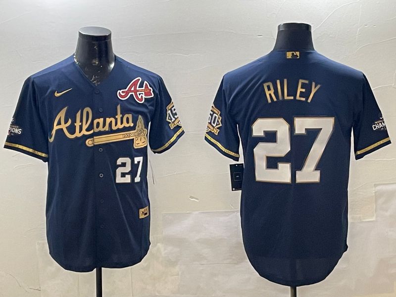 Men Atlanta Braves 27 Riley Black Gold Game 2025 Nike MLB Jersey style 3